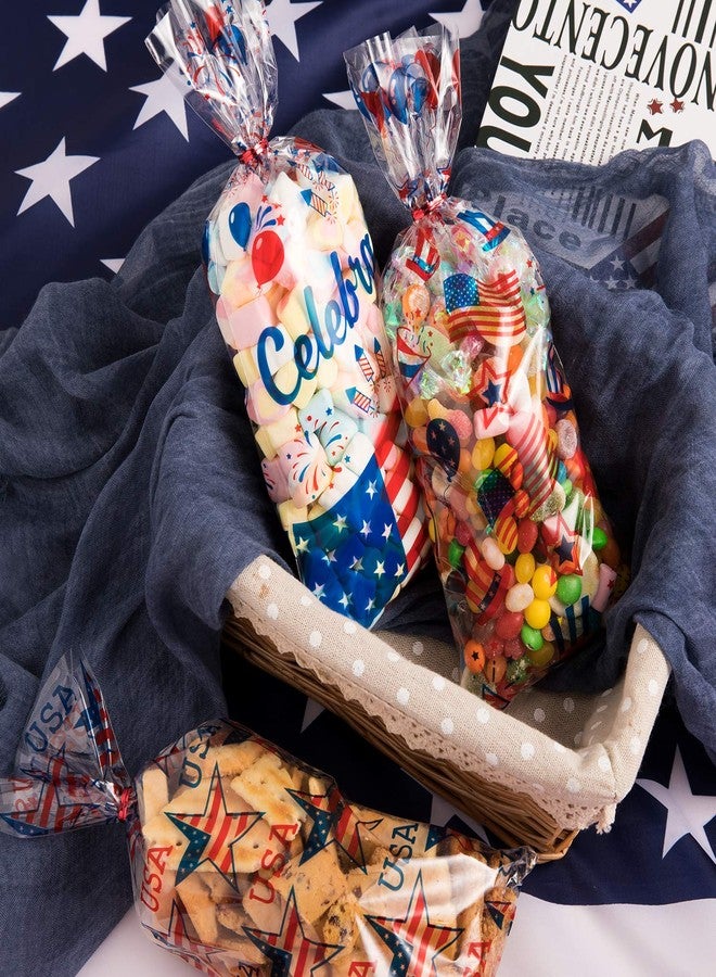 وولاين مجموعة Whaline من 150 كيس سيلوفان وطني، مقاس 11.4 بوصة × 5.1 بوصة، أكياس حلوى سيلوفان برباط أحمر ملتوي، 3 أنماط، أكياس هدايا لحفلات الرابع من يوليو، أكياس هدايا للحفلات، أكياس حلوى للمناسبات الرياضية، تزيين طاولة حفلة عيد الاستقلال - Image 4